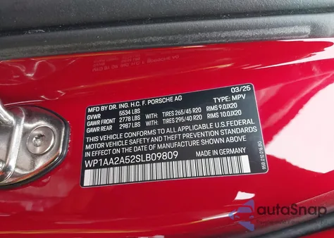 2025 Porsche Macan T from USA, damaged, VIN WP1AA2A52SLB09809